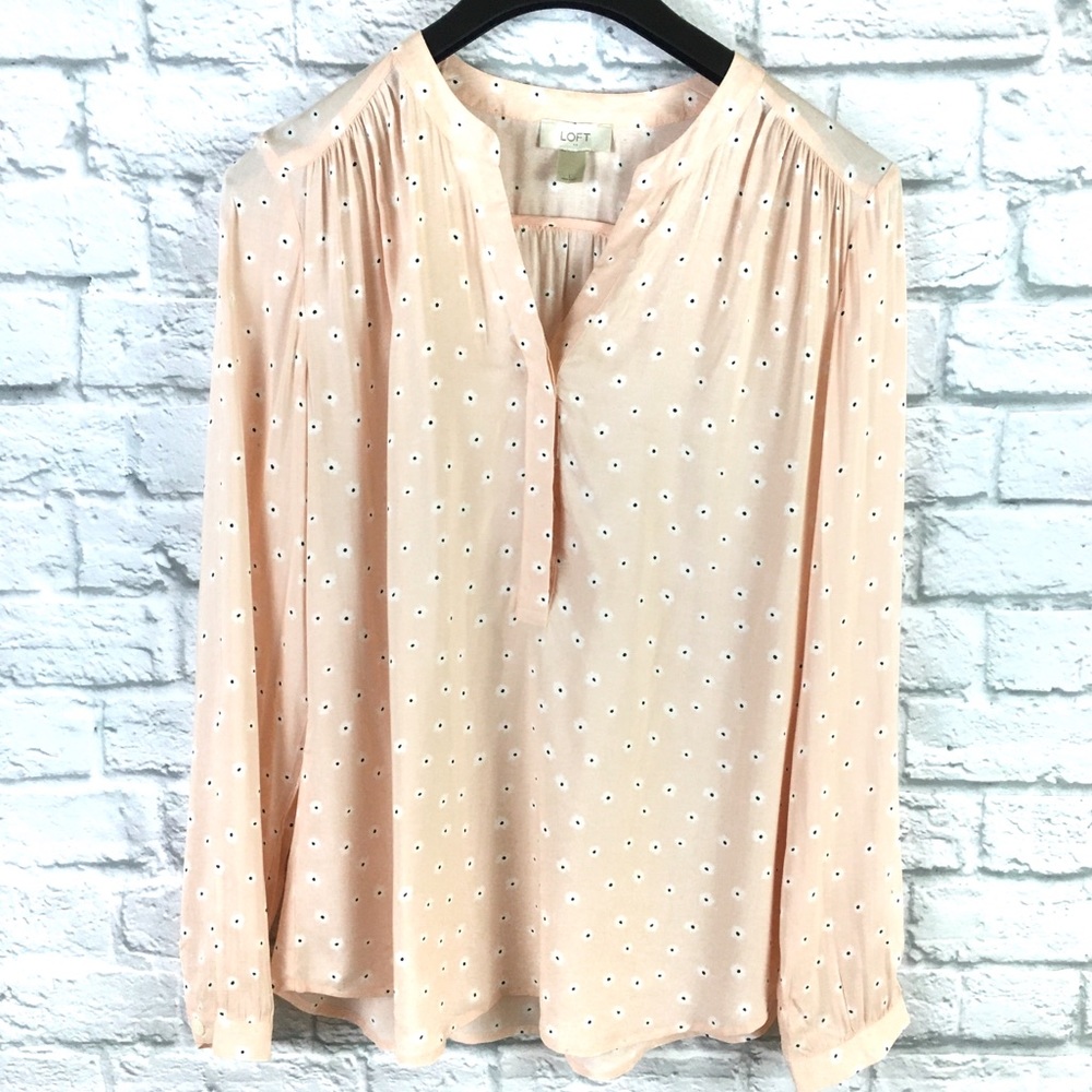 LOFT Pink Floral Long Sleeve Button Blouse Size L